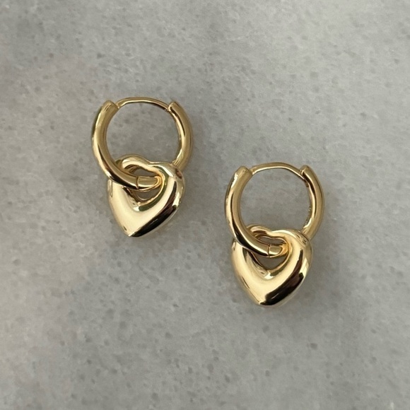 Modest Lu Jewelry - COPY - Gold Bubble Heart Charm Dangle Huggie Hoop Earrings
